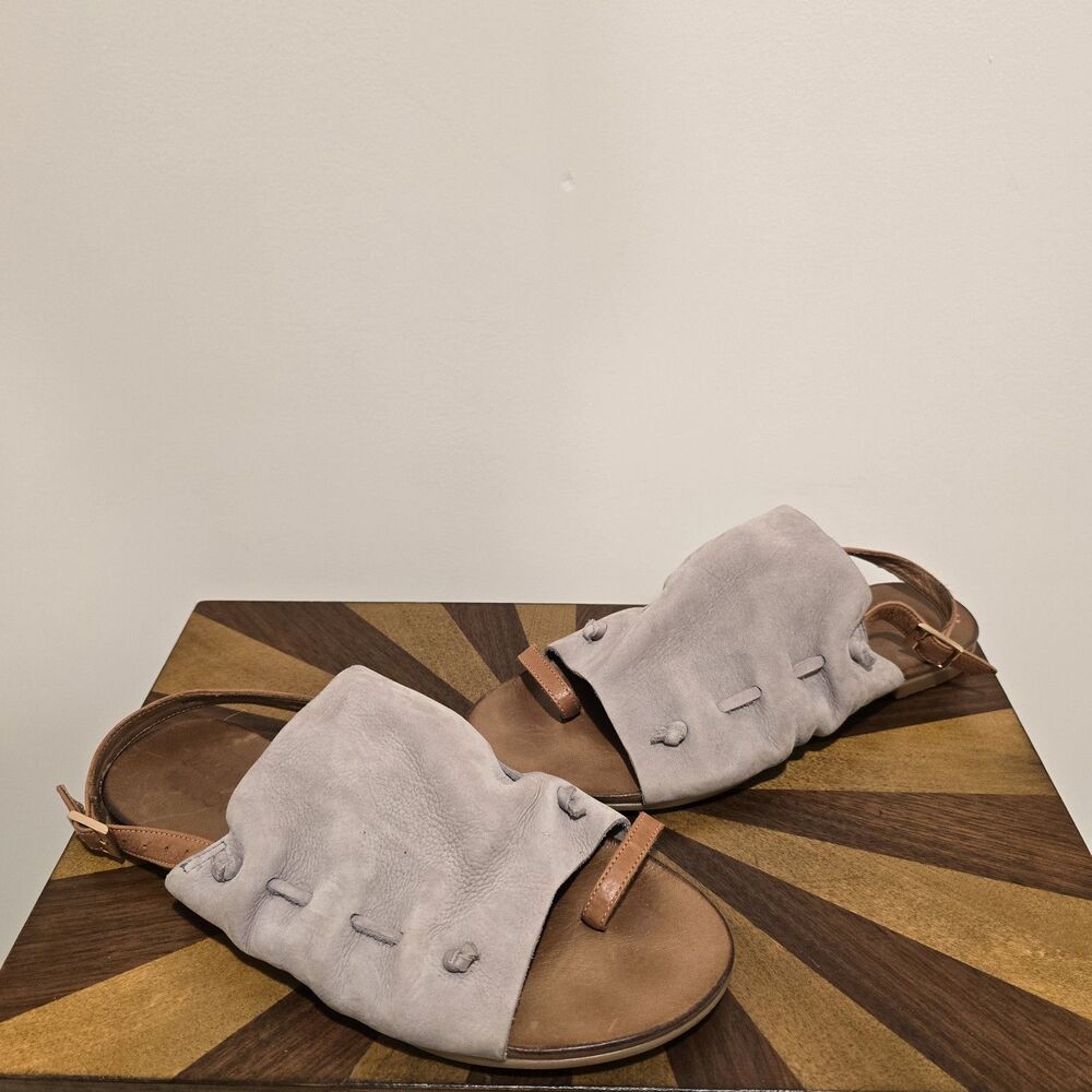 Miz Mooz Rian Leather Slingback Sandals EU 40 Womens Gray Suede Boho Peasant